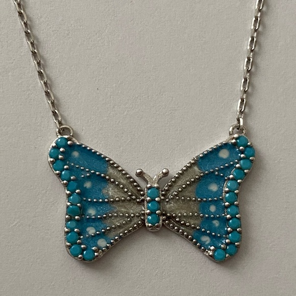 Dresses & Skirts - 925 Silver blue butterfly necklace turquoise stones